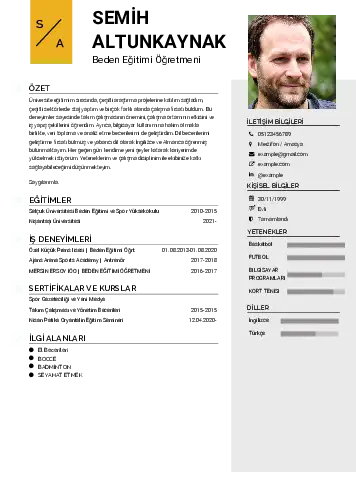 Beden Eğitimi Öğretmeni CV Örnekleri cv indir